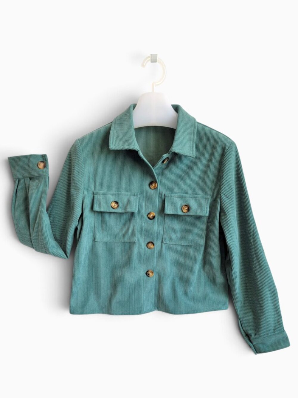 Zeagoo Teal Ribbed Shacket XS Button Front Utility Shirt Jacket Workwear